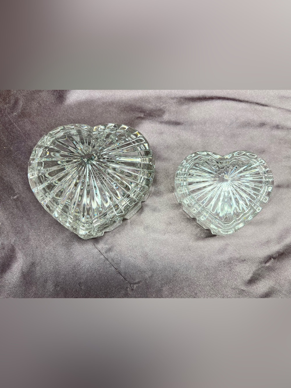 Vintage Cut Glass Heart Trinket Jewelry Box Set (2) – Large & Small